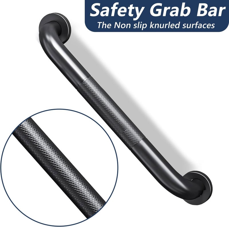 Conwithna 2 Pack Shower Grab Bars for Bathroom 16 Inch Black Stainless Steel Anti-Slip Knurled Grip Home Care Bath Handrail Safety Hand Rail Support for Showers Seniors Elderly Assist Handicap Bath Handle - Image 4